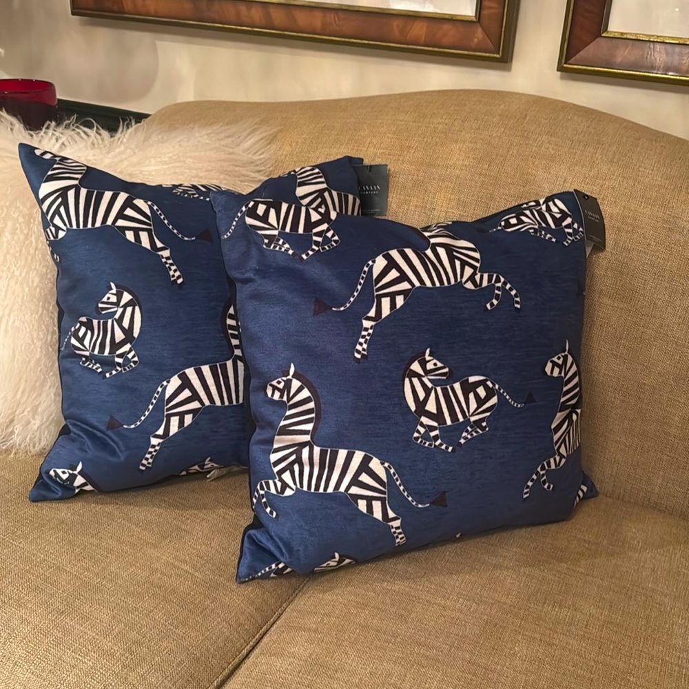 NWT 100% Duck feather filled zebra print pillows. Set of 2